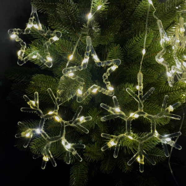 Світлодіодна гірлянда-завіса прозорий дріт Зірки та сніжинки 10 LED 3 х 0.9 м жовтий