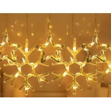 Гірлянда-штора Зірки та сніжинки розмір 3*0,9 м 10 фігур, жовтий new