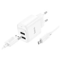 Зарядний пристрій з кабелем 2xUSB/microUSB 1 м HOCO C141A Smart 10.5 W 5 V 2.1 А білий