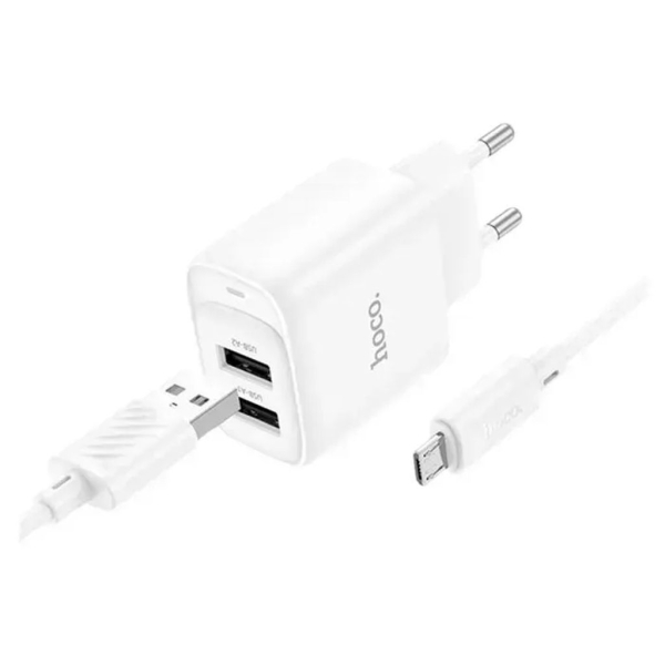 Зарядний пристрій з кабелем 2xUSB/microUSB 1 м HOCO C141A Smart 10.5 W 5 V 2.1 А білий