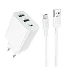 Мережевий зарядний пристрій з кабелем BOROFONE BA105A Stellar three-port charger set (Micro) (EU) Wh