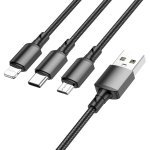 Кабель 3в1 USB/Apple Lightning+Type-C+microUSB 1 м BOROFONE BX72 чорний