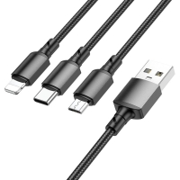 Кабель 3в1 USB/Apple Lightning+Type-C+microUSB 1 м BOROFONE BX72 чорний