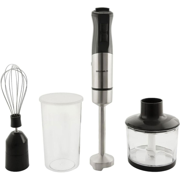 Блендер занурювальний з чашею 4в1 Grunhelm EBS-1102SS 1000 Вт 0.5 л чорний зі сріблястим