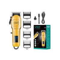Бездротова машинка для стрижки волосся VGR V-268 USB з дисплеєм 4 насадки золотистий