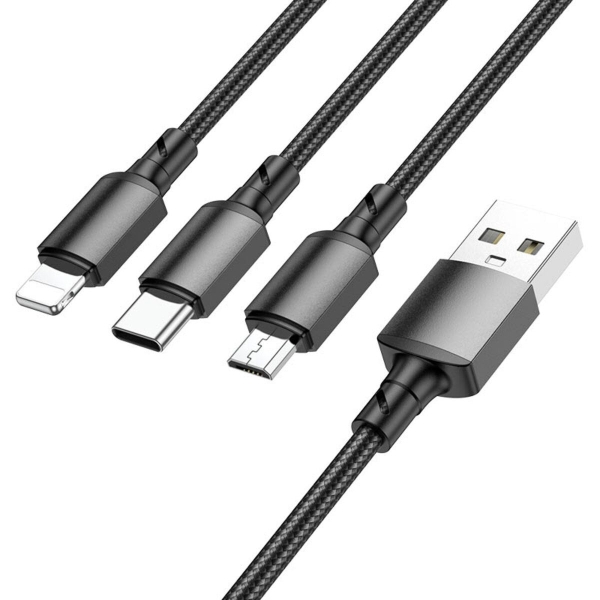 Кабель BOROFONE BX72 3-in-1 charging cable(iP+Type-C+Micro) Black new