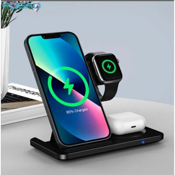 Зарядна станція 3в1 / Бездротовий зарядний пристрій 3в1 для смартфона/смарт-годин/навушників new