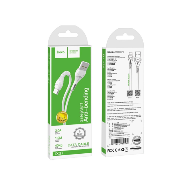 / Кабель HOCO X37 USB to Type-C 3A, 1m, PVC, PVC connectors, White new