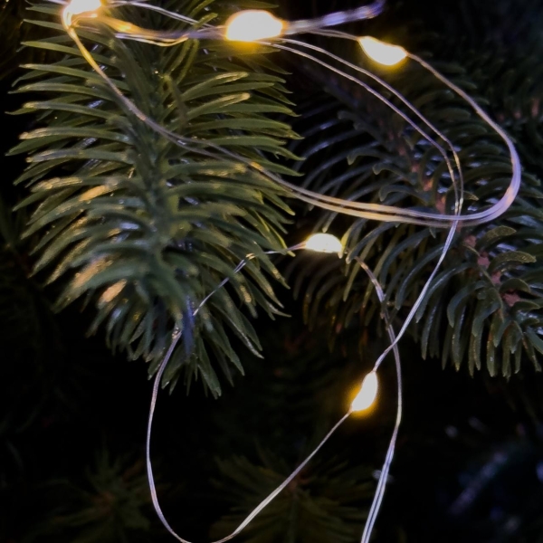 Світлодіодна гірлянда-нитка мідний дріт 20 LED Роса на батарейках 2 м теплий жовтий