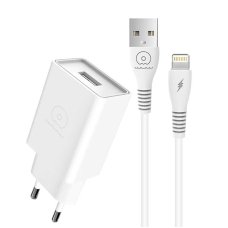Мережевий зарядний пристрій з кабелем WUW-T82 Single USB home charger set iP new