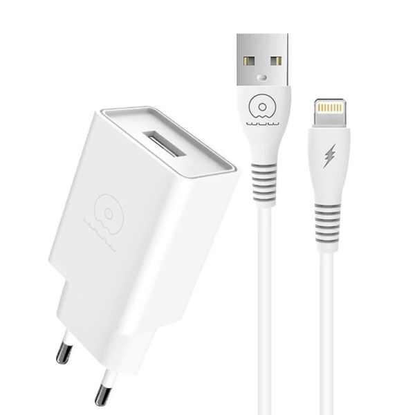 Мережевий зарядний пристрій з кабелем WUW-T82 Single USB home charger set iP new