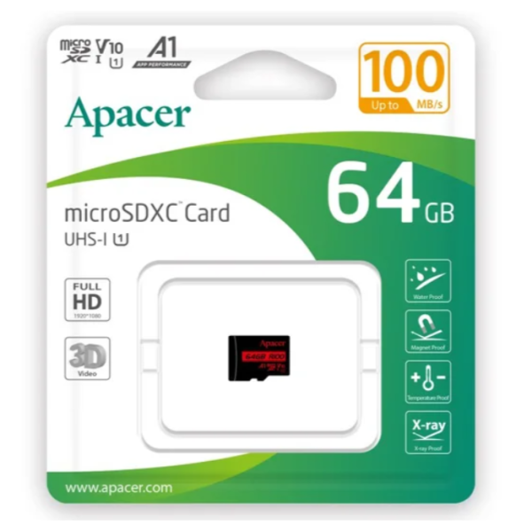 Карта пам'яті microSDXC (UHS-1) Apacer 64Gb class 10 V10 A1 R100MB/s new