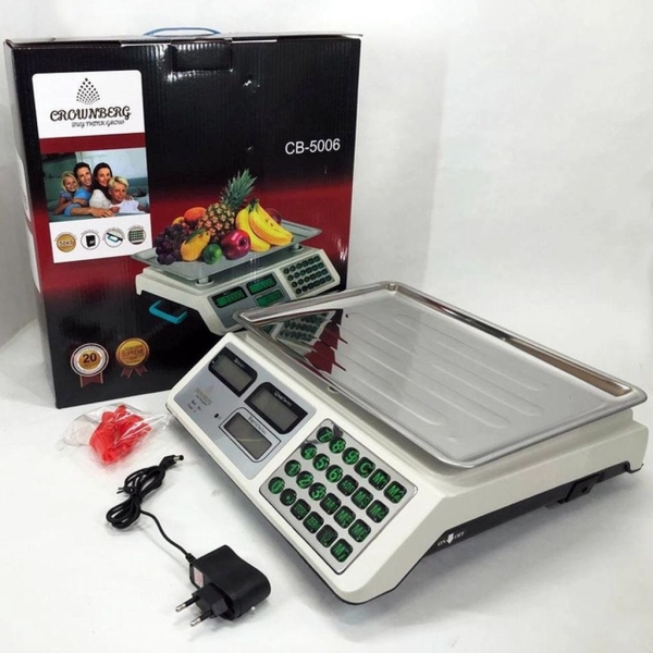 / Ваги торговельні електронні Crownberg CB-5006 50 кг, пластик, 2 г поділ, 48 год без заряда, білий
