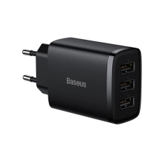 Зарядний блок живлення 3хUSB Baseus Compact Charger 17 W 5 V 3.4 А чорний