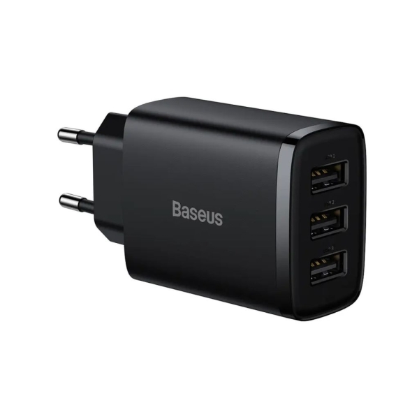 Зарядний блок живлення 3хUSB Baseus Compact Charger 17 W 5 V 3.4 А чорний