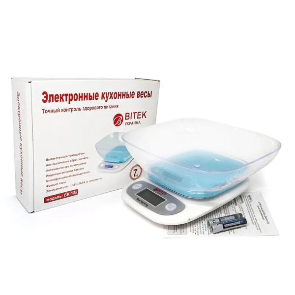/ Кухонні електронні ваги з чашею BITEK BK-126 7 кг, білий