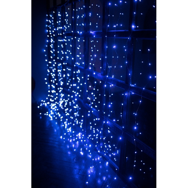 / Світлодіодна гірлянда-завіса прозорий дріт 3 м х 2.5 м Euro Led 425 LED 8 режимів синій