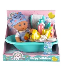 Пупс 2549 у блакитному комбінезоні з ванною та аксесуарами шарнірний 26 см