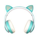 Навушники дитячі бездротові накладні CAT STN-28 LED MP3 Bluetooth з вушками зелений