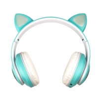 Навушники дитячі бездротові накладні CAT STN-28 LED MP3 Bluetooth з вушками зелений