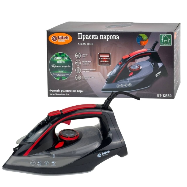 Праска з парою BITEK BT-1255R керамічне покриття 2800 Вт червоний з сірим