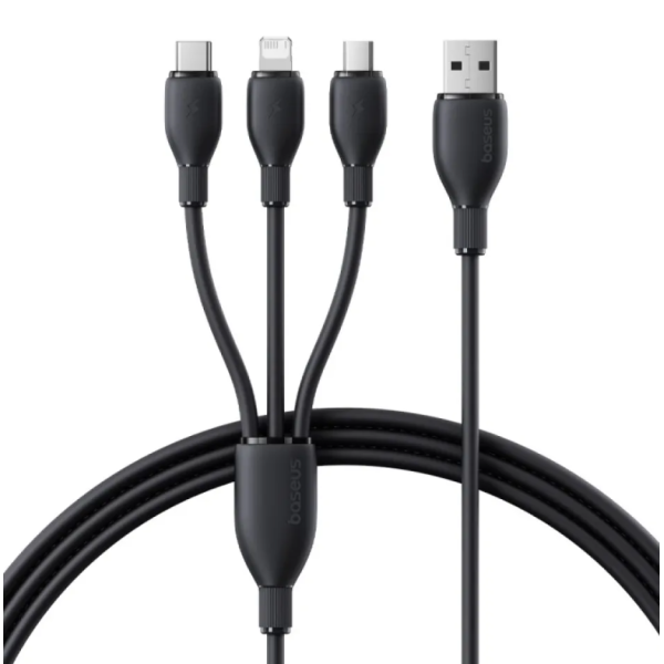 Кабель 3в1 USB/Apple Lightning+Type-C+microUSB 0.8 м Baseus Ultra Fast 3.5 A чорний