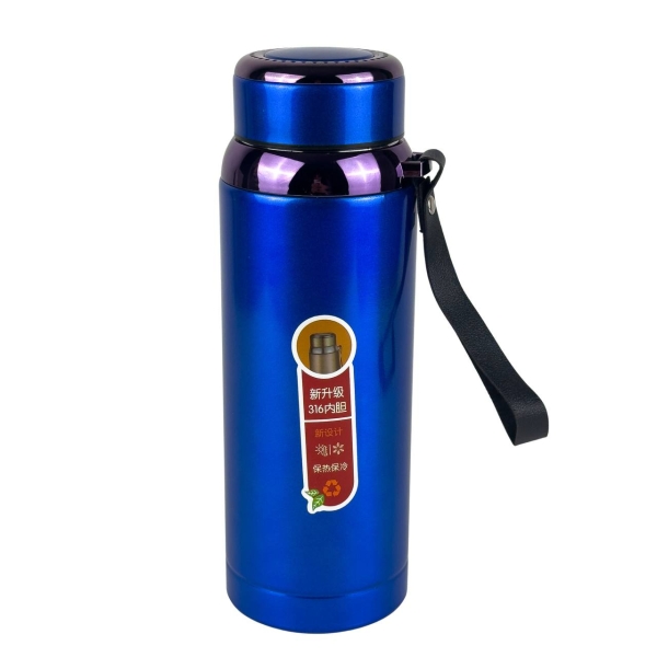 Термос нержавіюча сталь 0.8 л B25-6 з ситечком та ремінцем синій