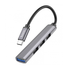 Хаб Type-C(PD) HUB HOCO HB26 4 in 1 adapter(Type-C to USB3.0+USB2.0*3) Metal Grey new