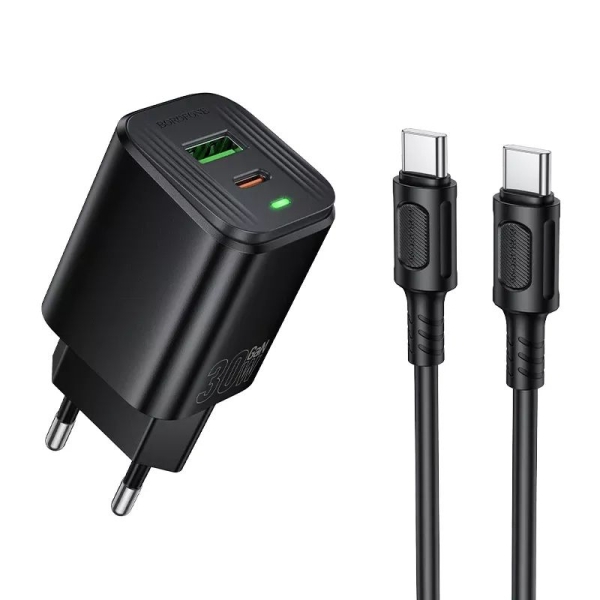 Мережевий зарядний пристрій BOROFONE BAS85A Star PD30W+QC3.0 charger set (C to C) (EU) Black new