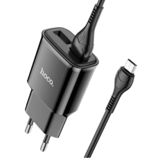Мережевий зарядний пристрій з кабелем HOCO C88A Star round dual port charger set(Micro) 12W Black new