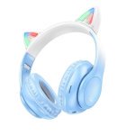 Навушники дитячі бездротові накладні HOCO W42 Cat Ears LED Bluetooth з вушками блакитний