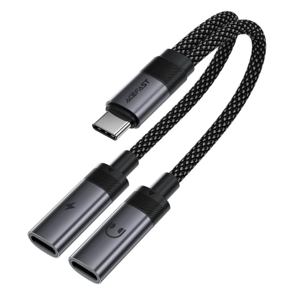 Аудіокабель ACEFAST J14 USB-C 2-in-1 charging audio adapter Black new