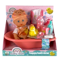 Пупс 2549 у помаранчевому комбінезоні з ванною та аксесуарами шарнірний 26 см