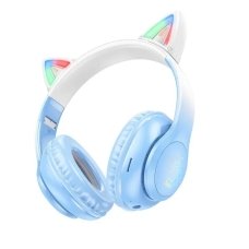 Навушники дитячі бездротові накладні HOCO W42 Cat Ears LED Bluetooth з вушками блакитний