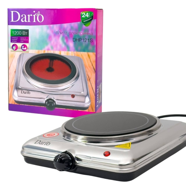 Настільна електроплита інфрачервона 1 конфорка Dario DHP121S метал 1200 Вт сріблястий