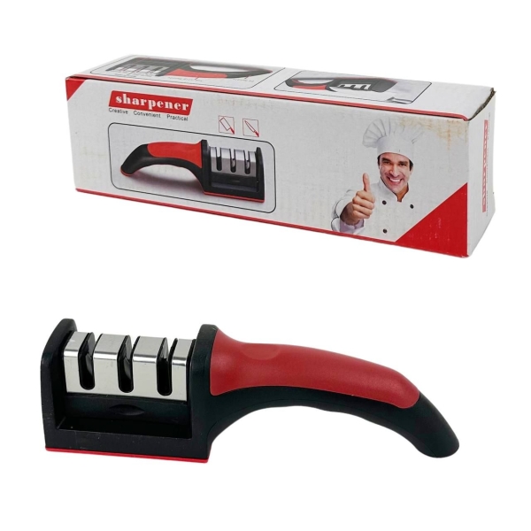 Точило для ножів механічне SHARPENER пластик 20 см чорний з червоним
