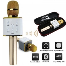 / Bluetooth микрофон для караоке Q7 Блютуз микро + ЧЕХОЛ золото 1