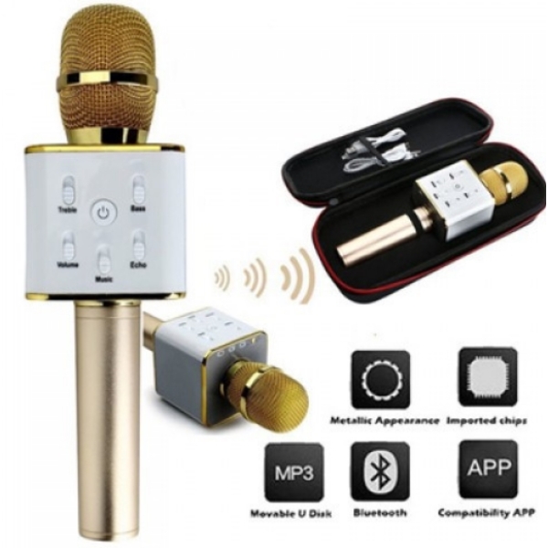 / Bluetooth микрофон для караоке Q7 Блютуз микро + ЧЕХОЛ золото 1
