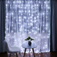 Світлодіодна гірлянда-завіса прозорий дріт 320 LED Euro Led ліхтарики 3 х 1.5 м 8 режимів білий