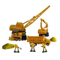Іграшковий набір машинок 4в1 Будівельний транспорт PT-2021 з фігурками метал 10 см жовтий