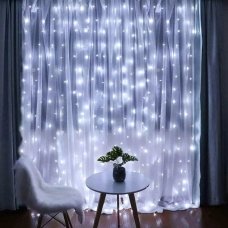 Світлодіодна гірлянда-завіса прозорий дріт 320 LED Euro Led ліхтарики 3 х 1.5 м 8 режимів білий