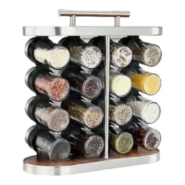 Набір для спецій скло 16 ємностей сріблястий