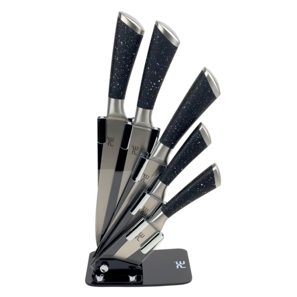 Набір ножів з підставкою 6 предметів Empire EM-1922 Матрикс нержавіюча сталь чорний