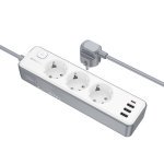 Мережевий фільтр-подовжувач 3 розетки BOROFONE BAC9 Power 3хUSB/Type C 10 А 3 м білий з сірим