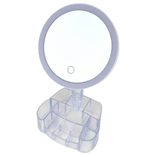 Дзеркало косметичне настільне з LED підсвіткою XH-086 з органайзером білий