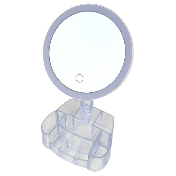 Дзеркало косметичне настільне з LED підсвіткою XH-086 з органайзером білий