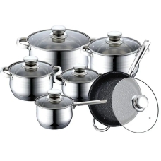 Набір каструль та сковорідка нержавіюча сталь 12 предметів Rainberg RB-601 зі скляними кришками