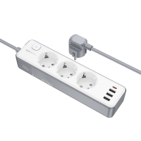 Мережевий фільтр-подовжувач 3 розетки BOROFONE BAC9 Power 3хUSB/Type C 10 А 3 м білий з сірим