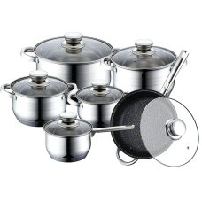 Набір каструль та сковорідка нержавіюча сталь 12 предметів Rainberg RB-601 зі скляними кришками