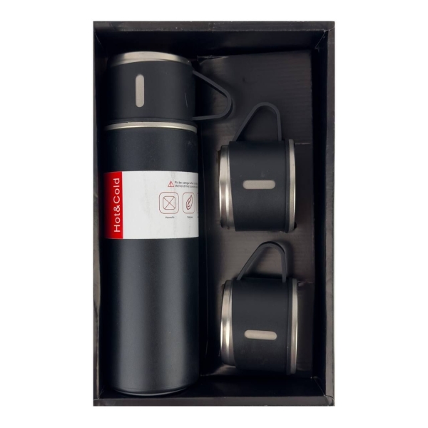 Термос пластик 0.5 л Vacuum Bottle з 3 чашками чорний